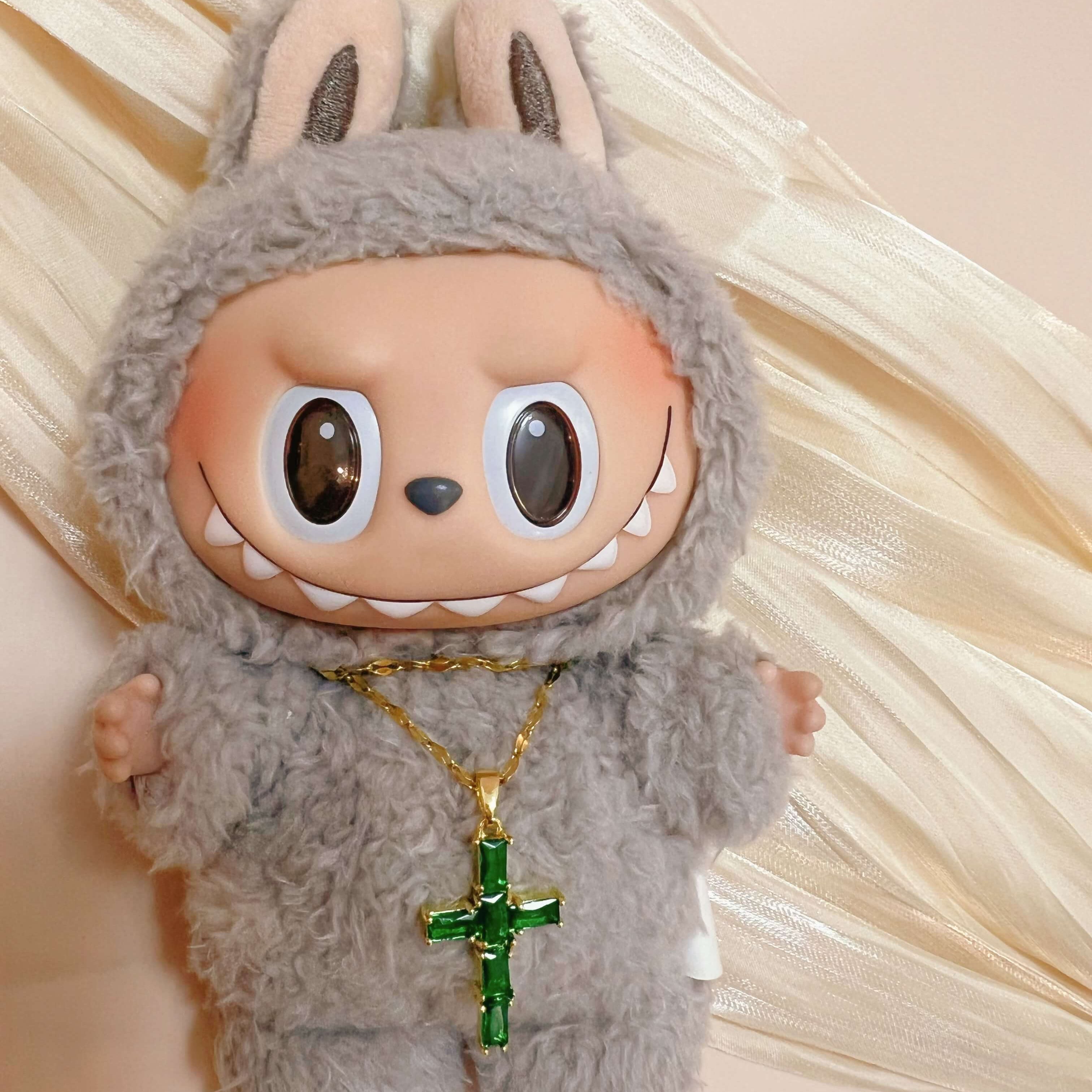 Jade Cross Necklace for Labubu Style Doll Accessories