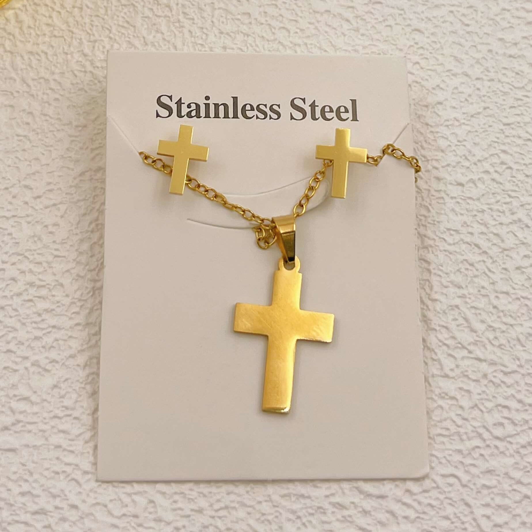 Trible Gold Cross Necklace for Labubu Style Doll Accessories