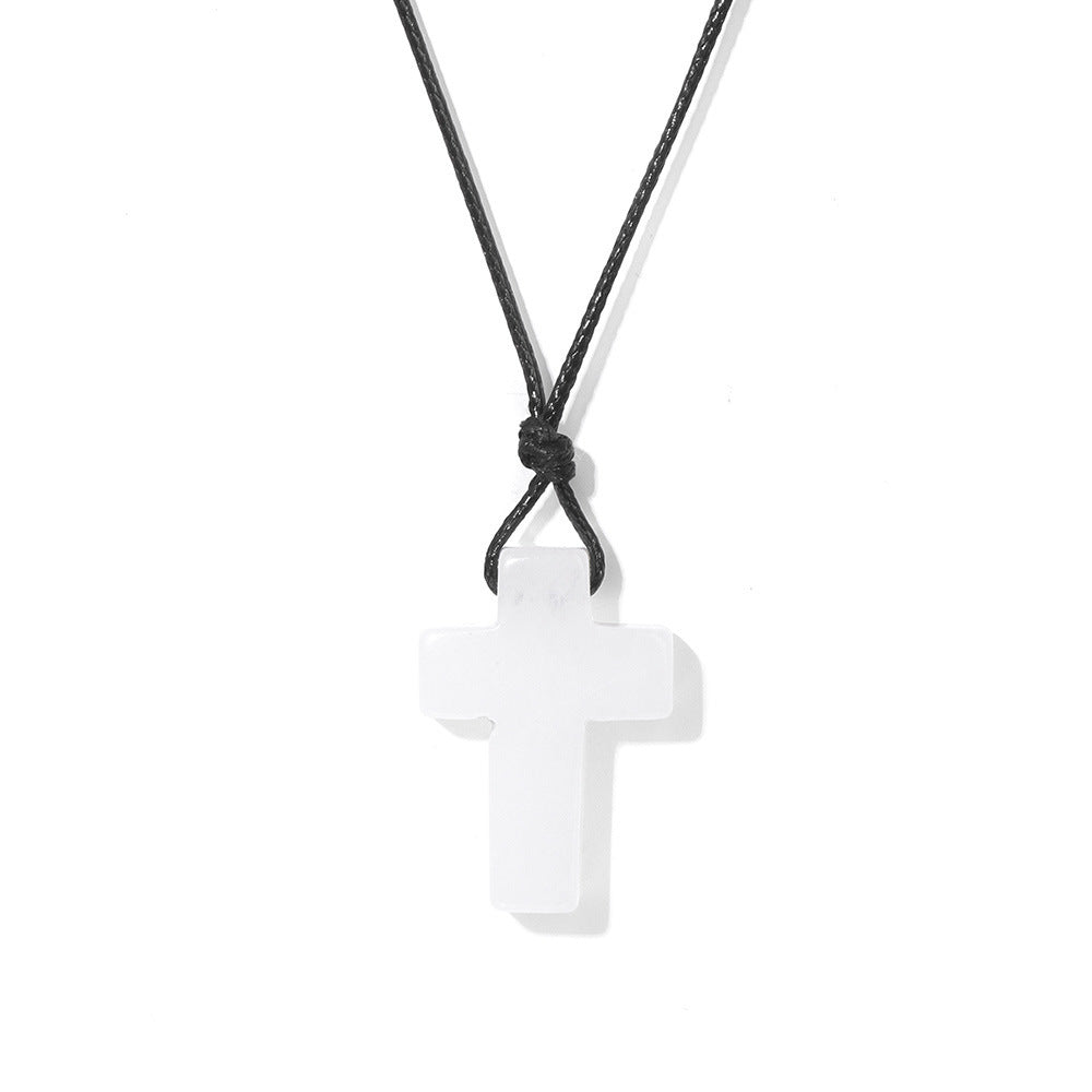 Candle-Style Stone Cross Necklace for Labubu Style Doll Accessories